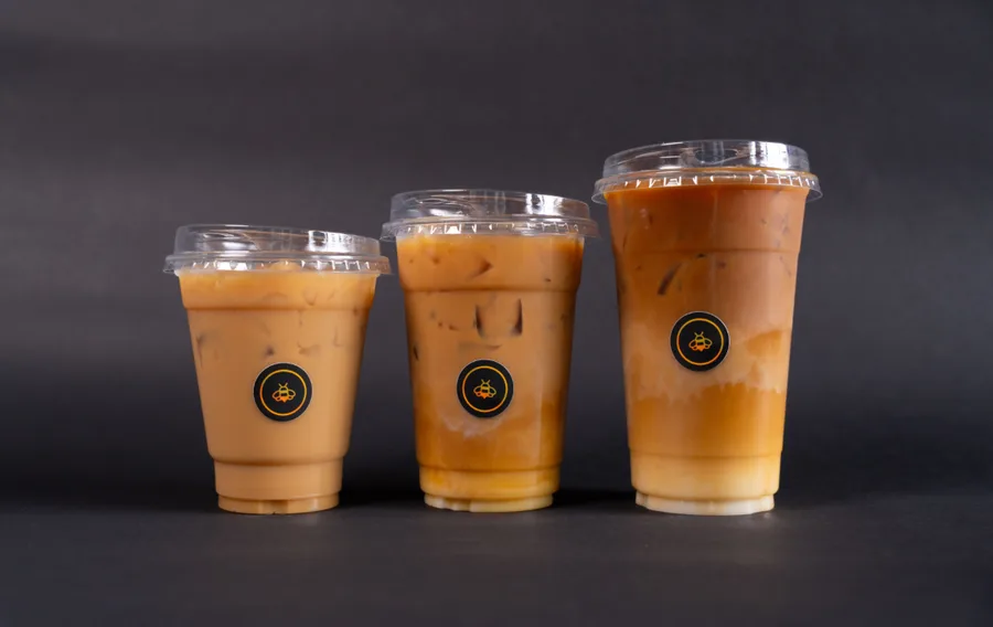 Three sizes of Black Honey iced coffee